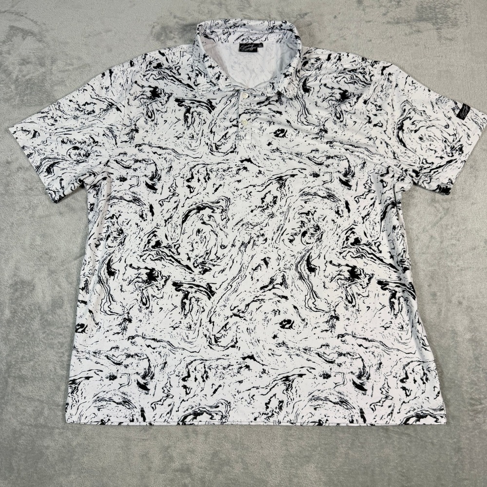 Sunday Swagger Mens 3XL Polo Shirt Black White Marble Swirl AOP Abstract Top